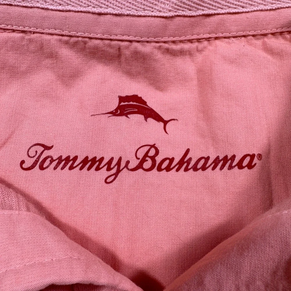 Tommy Bahama Mens Small Coral Pink Slub Cotton Short Sleeve Pocket Polo Shirt - Picture 5 of 9